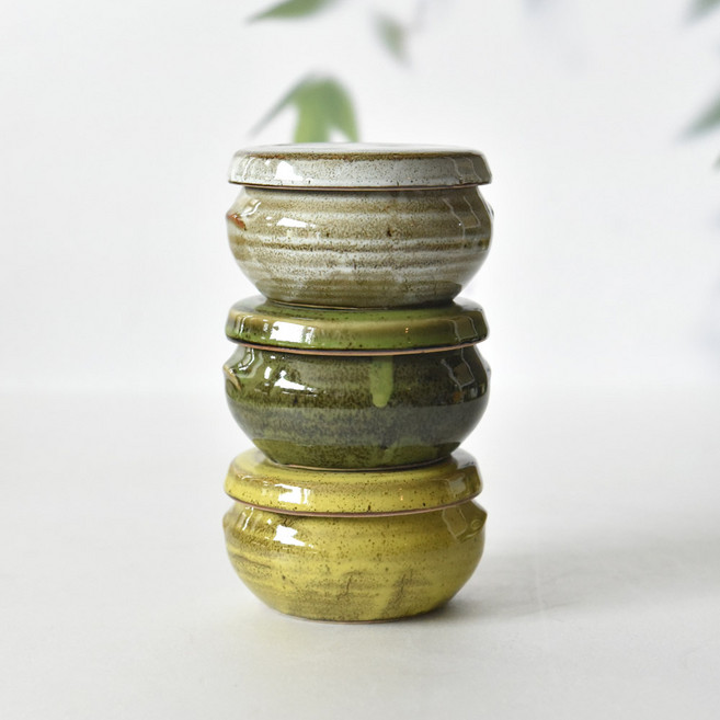 여주도자기 유색 뚜껑찬기 양념단지 김치그릇, 1개, 그린 소