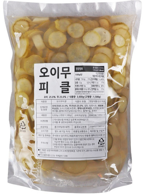 푸드올마켓_ 일미푸드 오이무피클 3kg, 1개