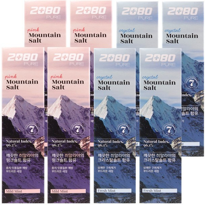 2080 퓨어솔트 치약 크리스탈민트4개 + 핑크민트4개, 1세트
