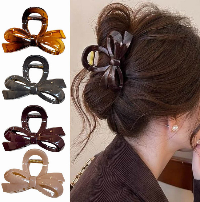 ZMBIRD 4종세트 여성용 짱짱한 리본 헤어 집게핀 중형 올림머리 H2765