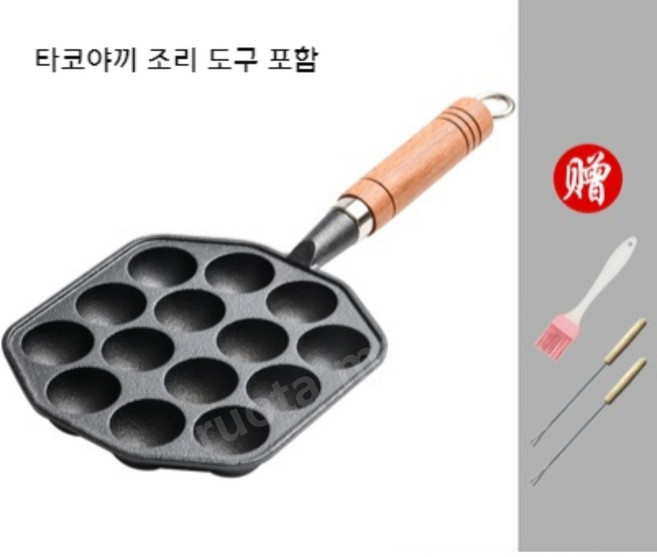 타코야끼 팬 무쇠 타코야키 만들기 메이커 기계 가정 캠핑 간식, 타코야끼팬 14구 (나무 손잡이+조리도구포함), 1개
