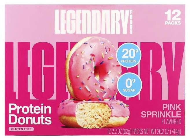 Legendary Foods 프로틴 도넛 핑크 스프링클 12팩 각 62g(2.2oz) LGR-97271, 62g - 쿠팡