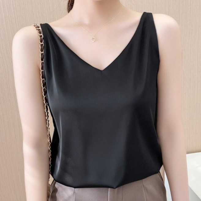 드마엘 로에브 브이넥 새틴 블라우스 슬립 나시(2 타입)