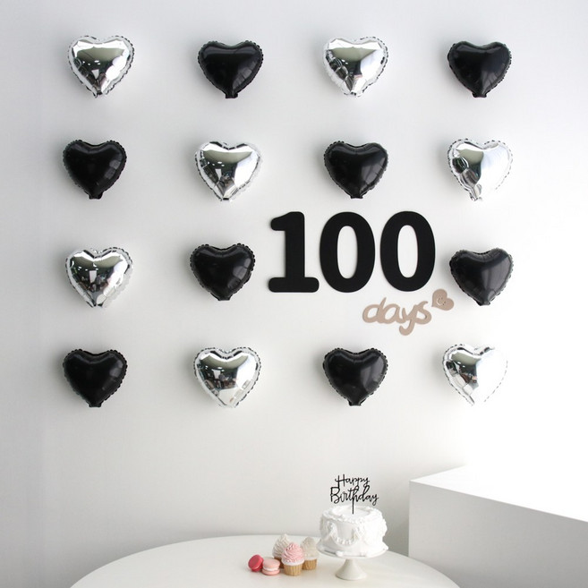 이벤트홀릭 블랙 미니하트 기념일 풍선세트 셀프 홈촬영 포토존 백일, 1개, 100일