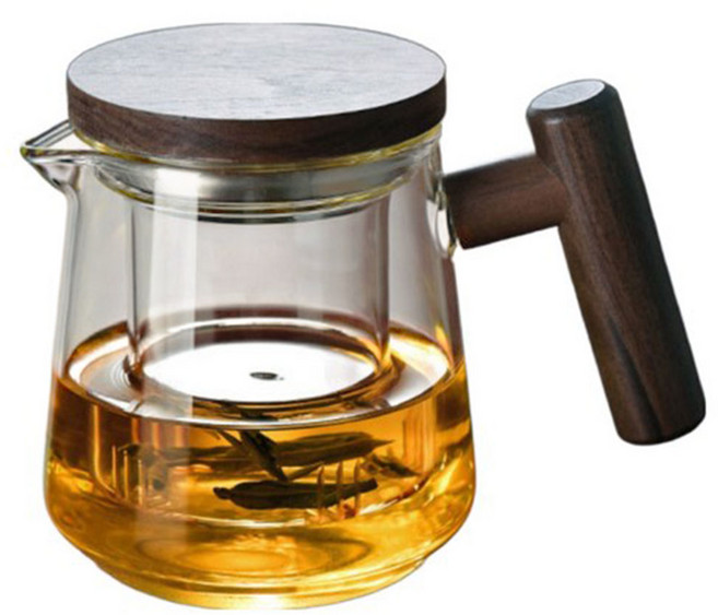 마마픽스 우드 핸들 차주전자 내열유리 티포트, 우드핸들티포트500ml-투명, 1개