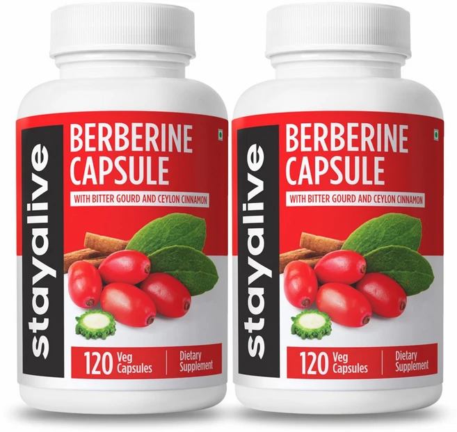 StayAlive 3in1 프리미엄 베르베린 HCL 캡슐 30:1 슈퍼 추출물 43000mg 상당 실론 시나몬 & 비터 박 신체 관리 및 심혈관 심장 지원 120 비건 알, 2개, 120정 - 쿠팡