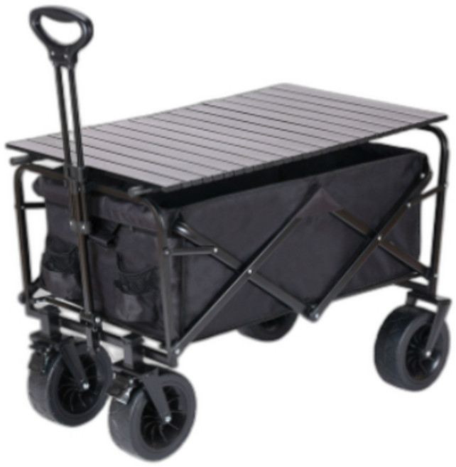 제누인 아웃도어 접이식 웨건 캠핑 테이블 폴딩 카트, 1개, 블랙