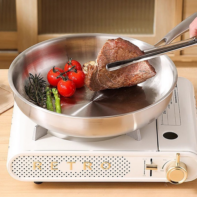 ZOZOFO 316스텐 후라이팬 연마제 무첨가 스테인레스 프라이팬+유리뚜껑 세트 인덕션겸용, 1개, 30cm