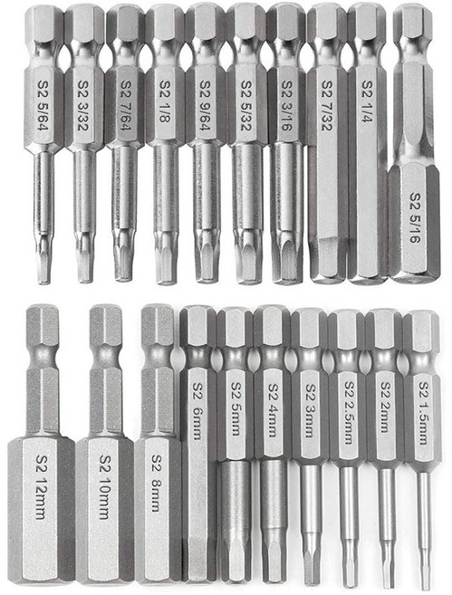 20PCS 육각 렌치 드릴 비트 세트 생크 빠른 릴리스 자석 스크루 드라이버 비트 세트 (미터 + SAE), 보여진 바와 같이, 하나, 1개