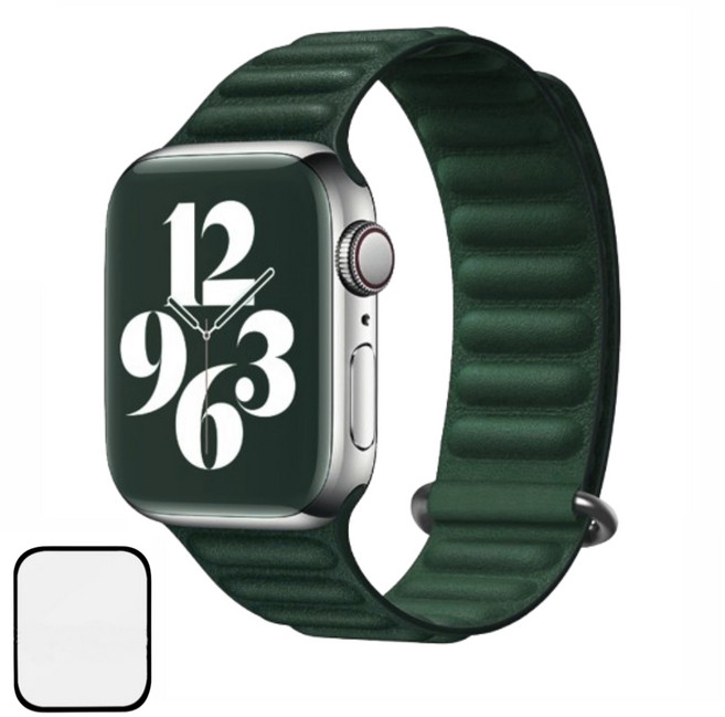 NUBASE 애플워치 호환 버클 마그네틱 링크 가죽 실리콘 스트랩, 08. 올리브, 1개