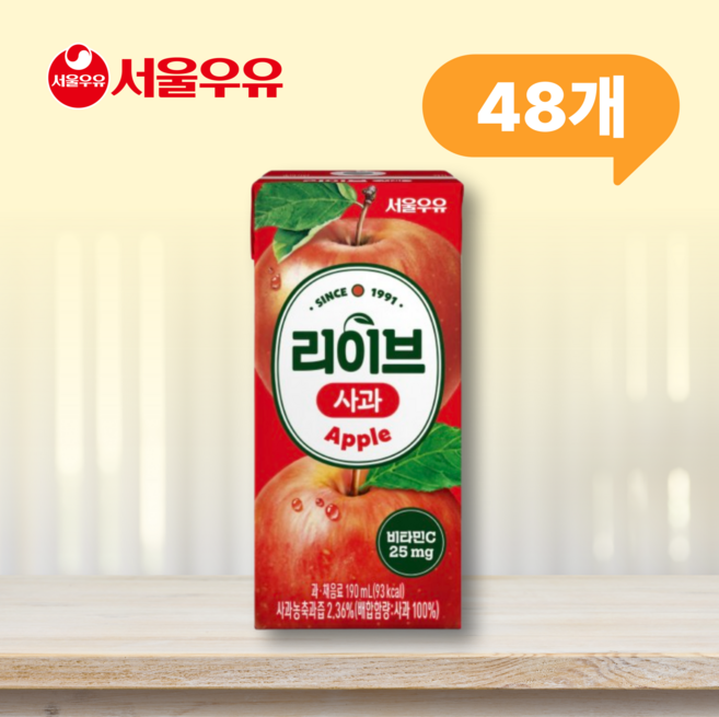 서울우유 리이브 사과 주스, 190ml, 48개