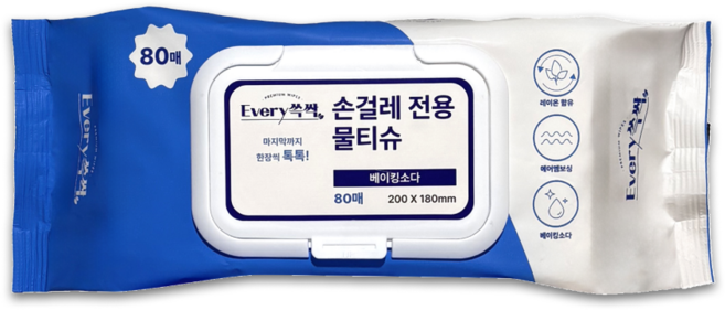 [에브리쓱싹] 베이킹소다 손걸레 청소 물티슈 캡형 80매, 1개
