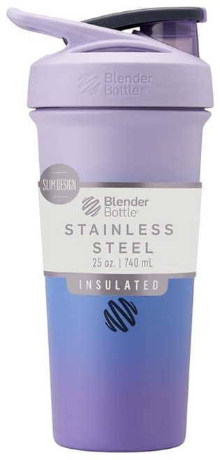 BlenderBottle Strada Sleek Stainless Steel 25oz 단백질 셰이커 블렌더 병 용량 740ml 메모리 590ml 라벤더 옴브레 BBSTSS25-LO, 1개, 1ml, 상세페이지 참조