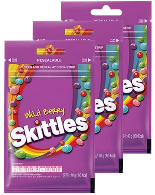 스키틀즈 와일드베리향, 40g, 3개