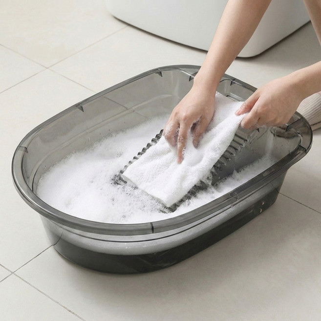 다비온 다기능 손빨래 빨래판 겸용 대야, 1개, 스모키 블랙