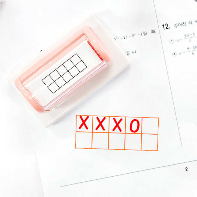 티처스 5칸 도장 3칸 네모 칸 스탬프 빈칸 오답 체크 수학 학습, 빨강, (9mm) 5칸 두줄 중형-핑크