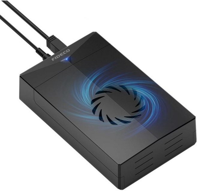 FIDECO 하드 드라이브 인클로저 3.5인치 또는 2.5인치 SATA HDD SSD용 to USB 어댑터 냉각 팬 포함 12V 전원 외장 UASP 지원 무도구 플러그 앤 플레, 피데코 하드 드라이브 인클로저, 3.5인치 또는 2.5