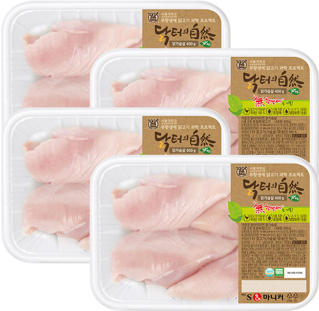 마니커 닭터의자연 국내산 무항생제 냉장 닭가슴살, 4개