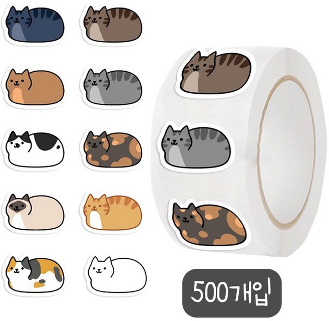 DQmall 고양이 롤 스티커 (500매 1롤), 1롤
