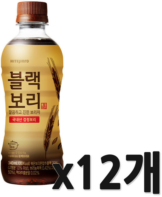 하이트진로 블랙보리 음료, 340ml, 12개