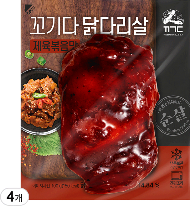 꼬기다 뼈 없는 닭다리살 제육볶음맛, 4개, 100g