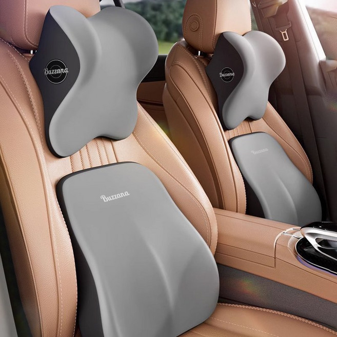 쾌적 차량용 메모리폼 목쿠션 허리쿠션 목쿠션 등받이쿠션 세트, 1개, 그레이