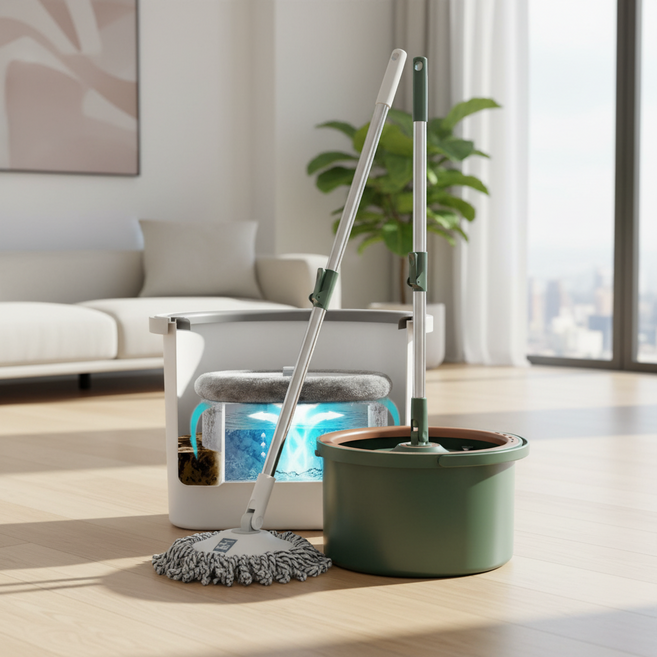 회전식 물걸레 청소기 자동 세척 대걸레 바닥 밀대 걸레 세트, 에코너-T4, 물걸레 화이트