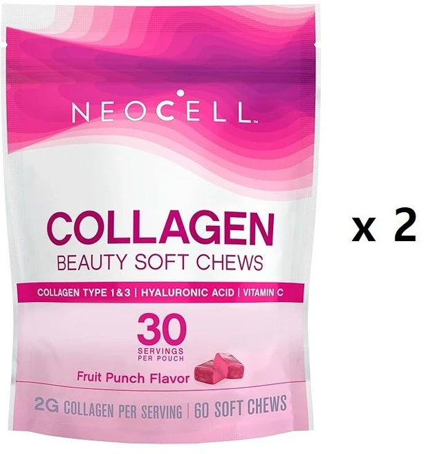 NeoCell Collagen Beauty Soft Chews 네오셀 콜라겐 뷰티 소프트 츄 프룻펀치맛 60개입 1백, 2개, 60정 - 쿠팡