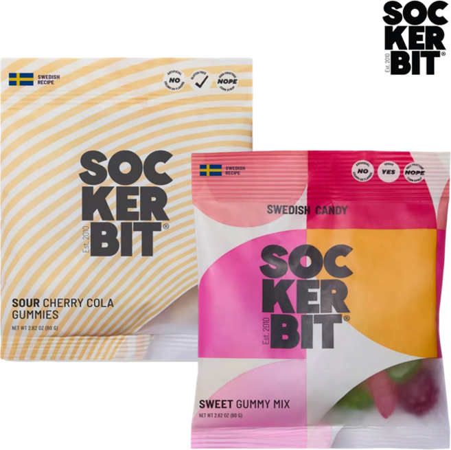 [SOCKERBIT] [1+1] 스웨디시 젤리 스웨덴 캔디 Sockerbit 콜라 앤 체리 보틀 80g + 스위트 믹스 80g Sockerbit Swedish Candy Mix