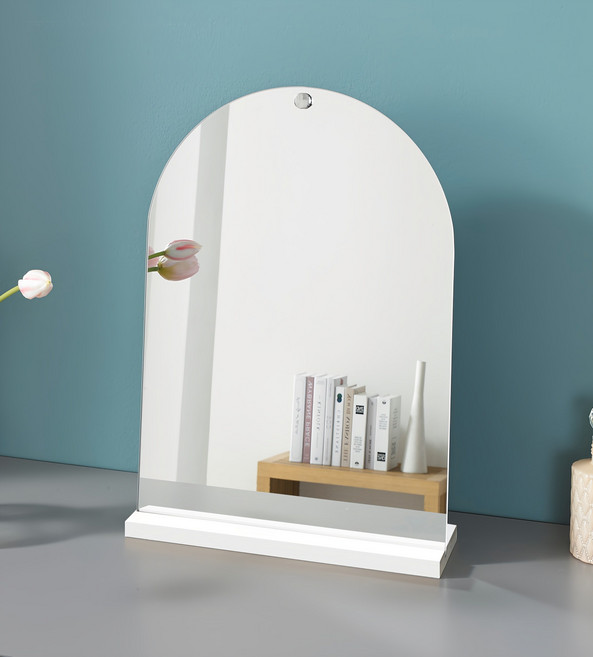 미소아이 슬림 화장대 스탠드 벽걸이 겸용 아치형 유리거울, 화이트