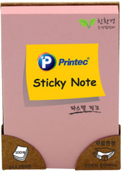 프린텍 파스텔 스티키노트 51x76mm, 핑크, 100매, 4개