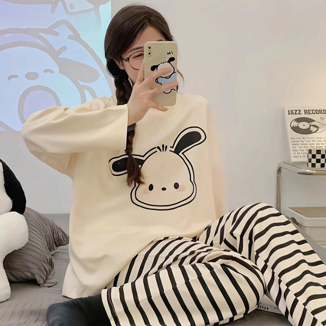 睡衣女長袖長褲休閒套頭家居服套裝可外穿