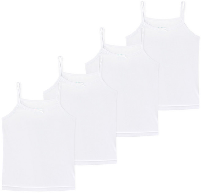 엠알키즈 여아 끈런닝 4매 땀차지 않는 쾌적한 에어로쿨 백색 무지 여아 아동 끈런닝 4매 SC042