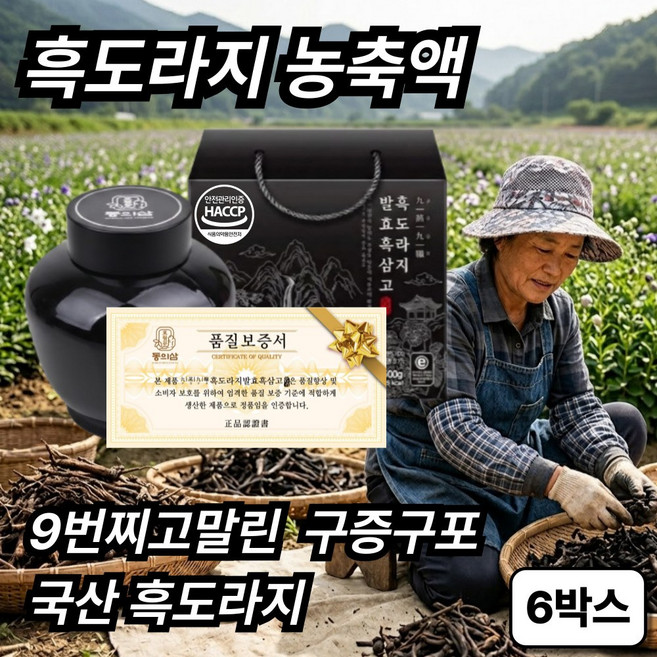 구증구포 흑도라지청 100% 국산 흑도라지 발효 진액 농축액 원액, 6박스, 1개입, 500g