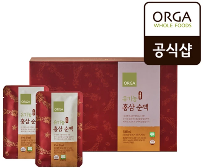 올가 ORGA 유기농 6년근 홍삼순액 (50ml*30포), 1개 - 쿠팡