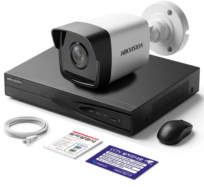 세계1위 하이크비전 400만화소 IP 카메라 녹화기 풀세트 PoE 지원 방범용 CCTV 자가설치 패키지, 실외카메라 1대, HDD X, 1개