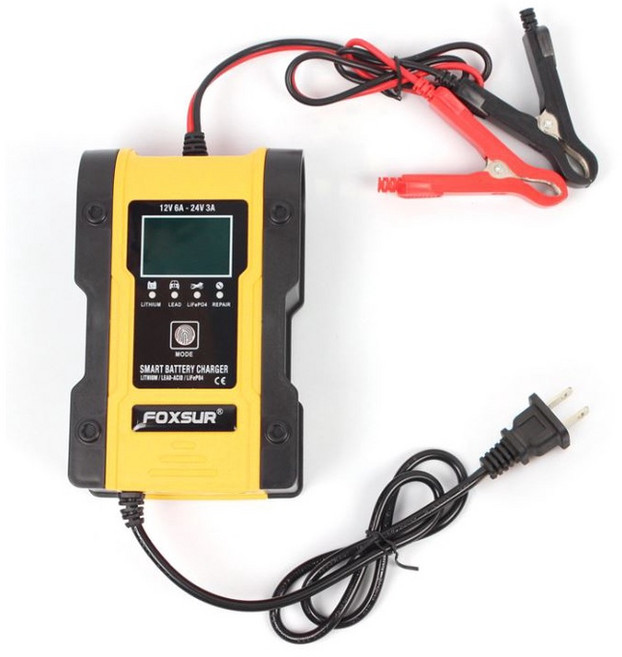 FOXSUR 7段式智能 汽車機車充電器 鋰電池/鉛酸電池/磷酸鐵鋰電池, 電瓶充電器 12V/24V, 12V/24V
