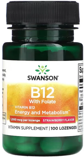 스완슨 엽산 함유 비타민B12 딸기 맛 1 000mcg 사탕 정제 100정, 1개 - 쿠팡