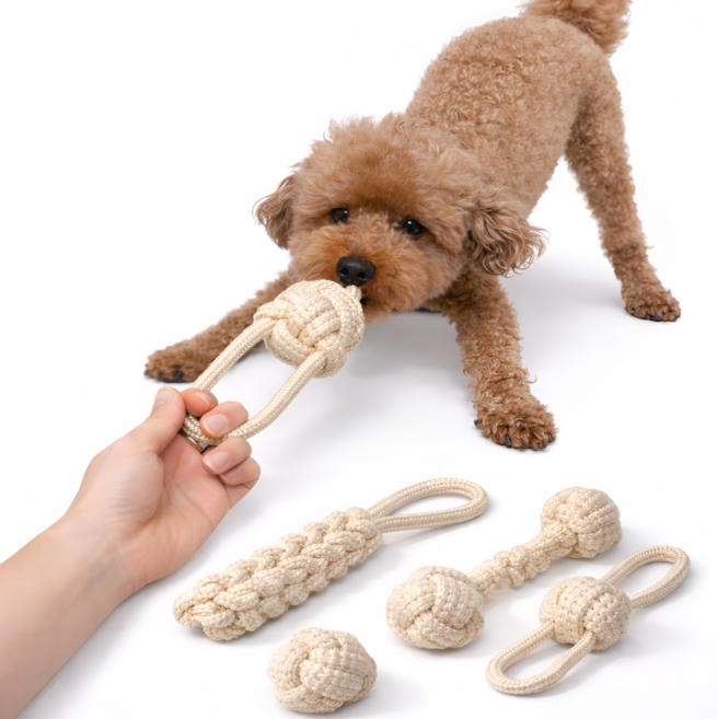 펫파션 강아지 터그놀이 로프 장난감 반려견 실내 놀이 4종, 1세트, 오트밀