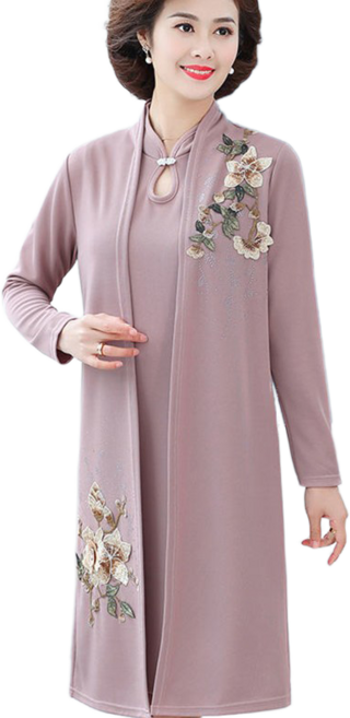 ORZQU 여름 중년 여성 민소매 나시 원피스 +롱 가디건 코트 투피스 엄마옷