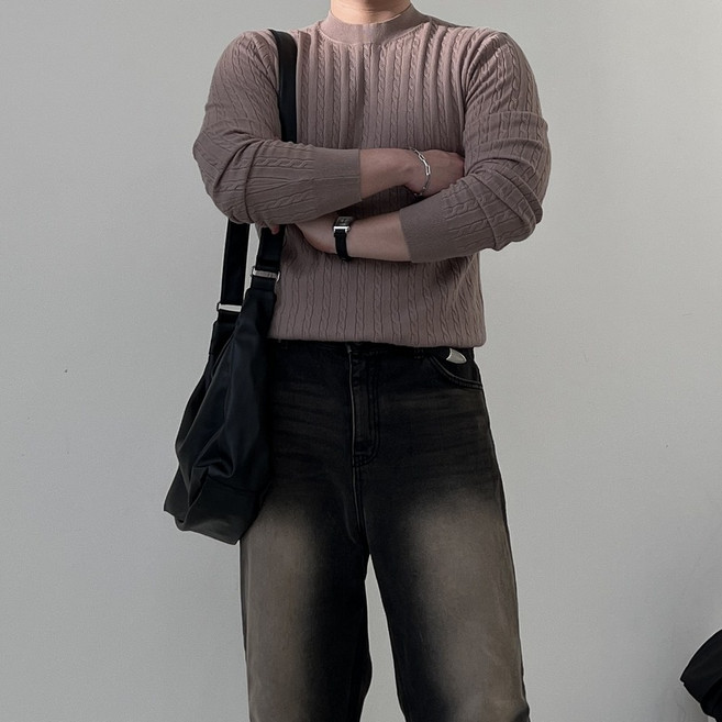 밸류젯 남자 케이블 캐시라이크 꽈배기 니트 긴팔