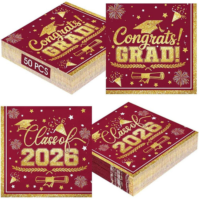 50Pcs Graduation Napkins Class of 2026 | Disposable Graduation Luncheon Dinner Party Paper Napkins