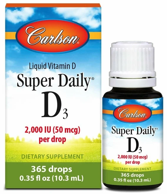 Carlson Super Daily D3 Liquid Vitamin D Drops 칼슨 슈퍼 데일리 2000IU 리퀴드 비타민 드롭 무맛 365드롭 10.3ml, 1개 - 쿠팡