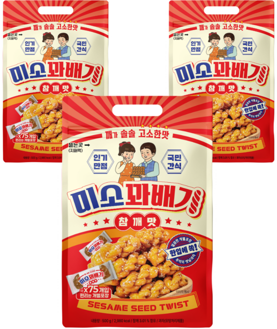 누누곳간 미소꽈배기 참깨 과자, 3개, 500g