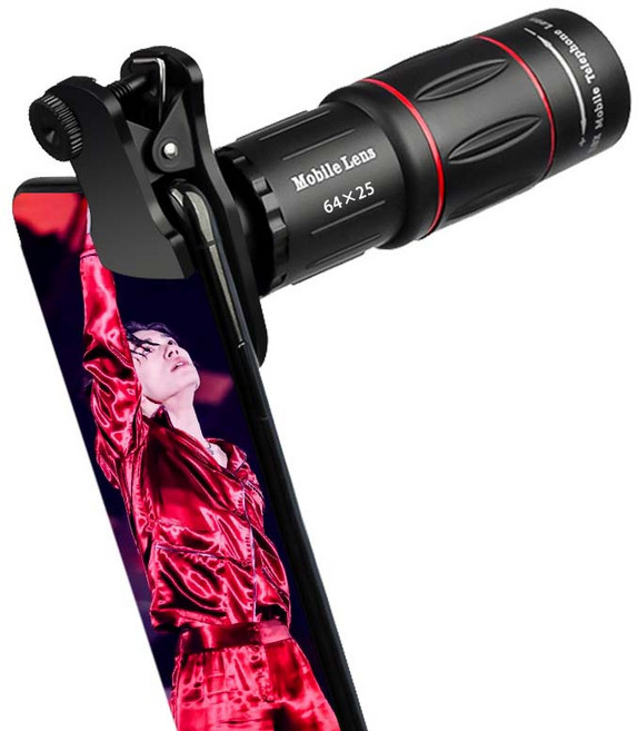 Zoomark 스마트폰 망원렌즈 28배/64배 줌 고화질 카메라 렌즈 삼각대 포함 야간 촬영 여행 스포츠 관람용, 1박스, 64X