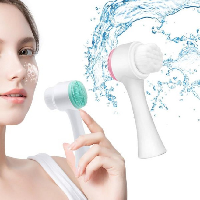 EKND 수동 얼굴 세안 브러시 세트 이중 헤드 부드러운 실리콘 브러시로 모공 깊숙이 각질 메이크업 마사지 여성용 뷰티 케어 도구 (2개 블루 & 핑크), EKND 수동 얼굴 세안 브러시 세트 이중 헤드 부드러