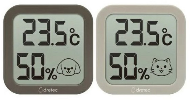 【平安】日本 dretec 寵物環境溫濕度計 淺灰色 深灰色, 1個