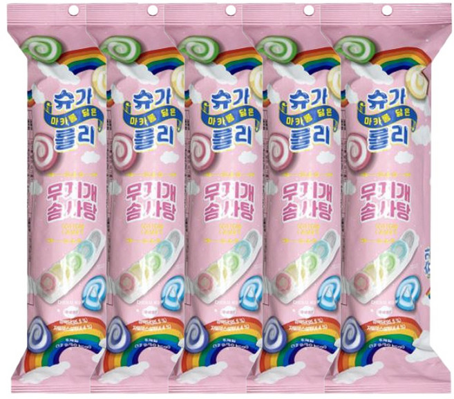 마카롱 닮은 슈가롤리 무지개 솜사탕, 12g, 5개