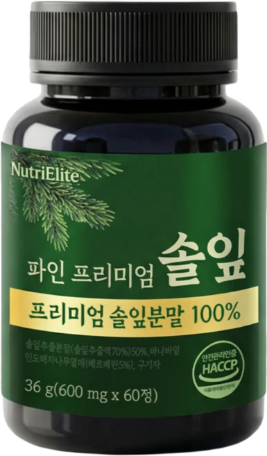 뉴트리엘리트 파인 프리미엄 솔잎 100% 식약청인증, 1개, 60정 - 쿠팡