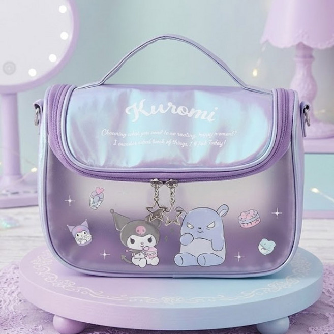 산리오 쿠로미 바쿠 대용량 홀로그램 투명 사각 파우치 학생용 필통 화장품